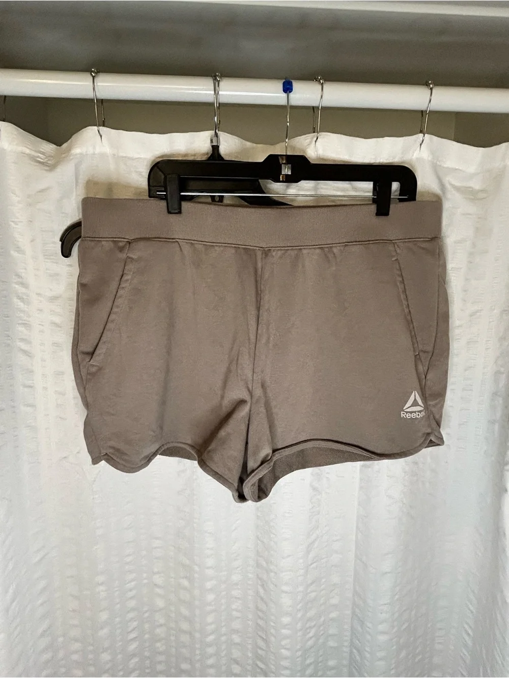 Reebok Women's Taupe Athletic Shorts with Logo